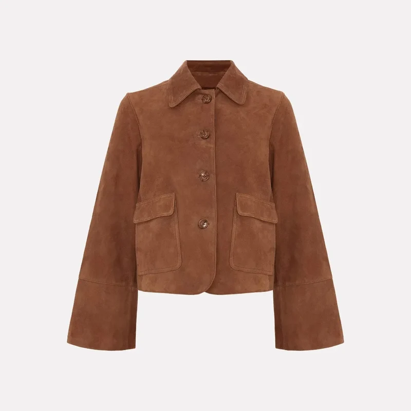 Kurze Wildlederjacke mit Fronttaschen für Damen - Alenor
