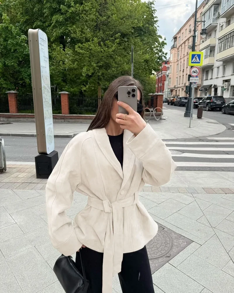 Retro-Wildlederjacke mit langen Ärmeln - Valentina