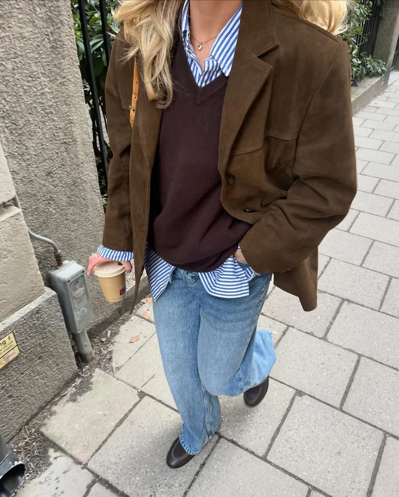 Lose Wildlederjacke mit Retro-Samtaufschlägen - Loise