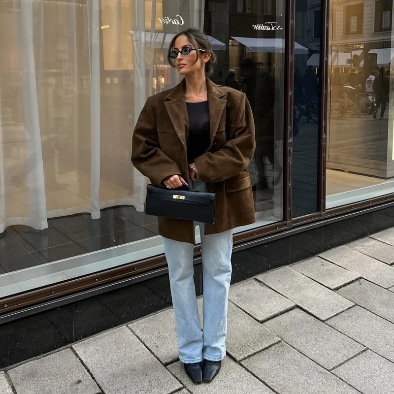 Lose Wildlederjacke mit Retro-Samtaufschlägen - Loise
