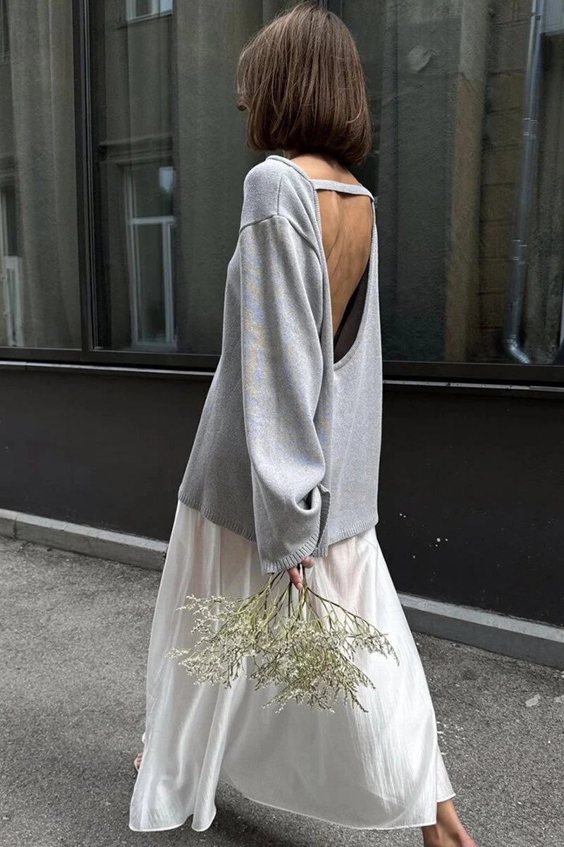 Oversize-Damenpullover mit offenem Rücken und langen Ärmeln – Mireya