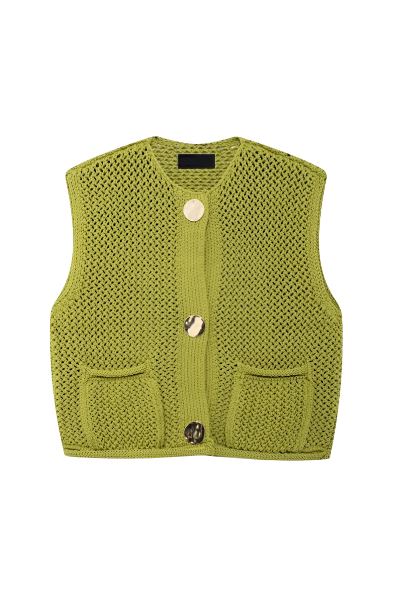Damenweste aus grobem Strick mit Knöpfen und Taschen – Dumas