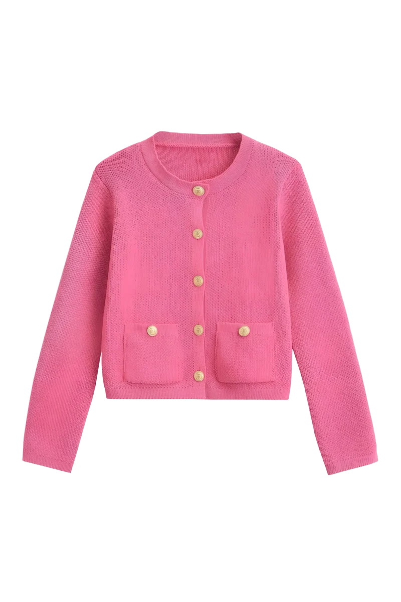 Damen-Strickjacke mit goldenen Knöpfen und Taschen – Aramilla
