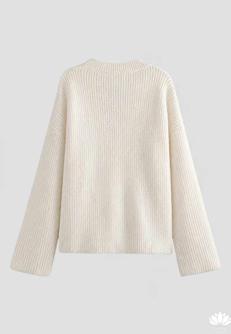 Oversize-Strickjacke für Damen, grob gestrickt, V-Ausschnitt, Knöpfe – Eilika