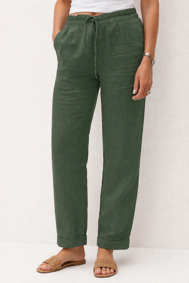 Leinenhose mit elastischem Bund und Kordelzug für Damen - Helga