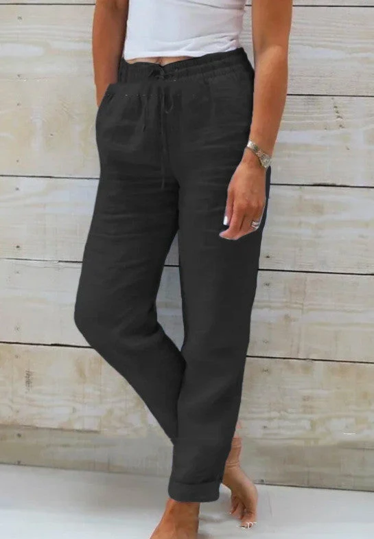 Leinenhose mit elastischem Bund und Kordelzug für Damen - Helga