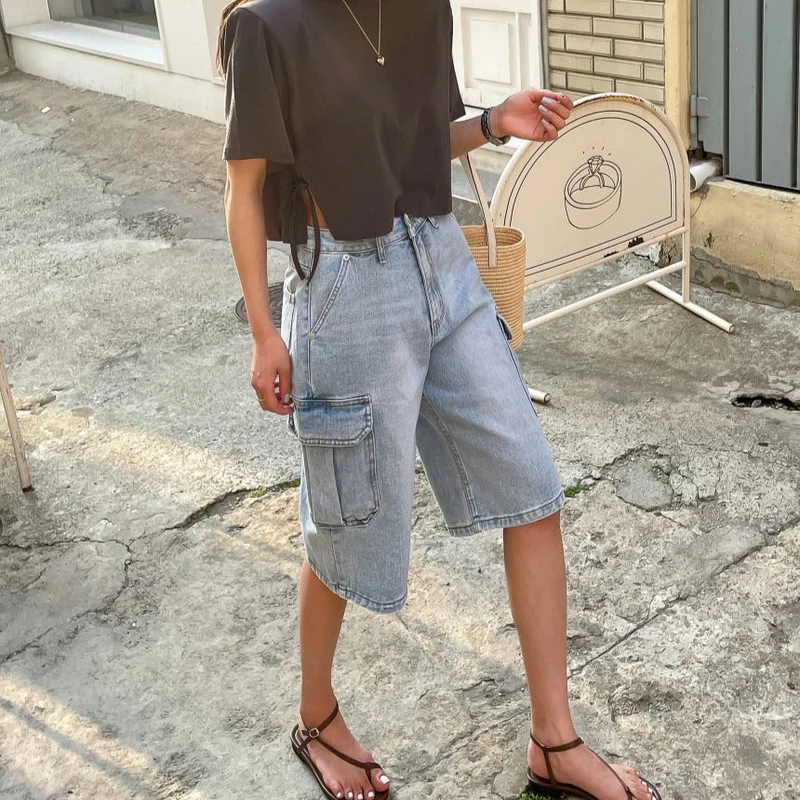 Damen Denim-Shorts mit Cargo-Taschen Baggy-Stil - Elina