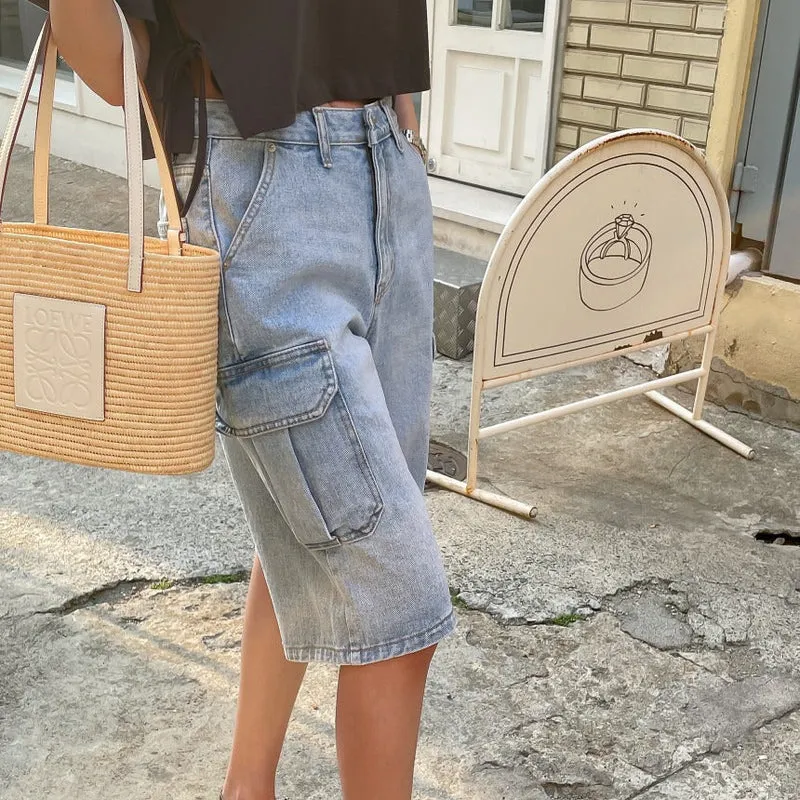 Damen Denim-Shorts mit Cargo-Taschen Baggy-Stil - Elina