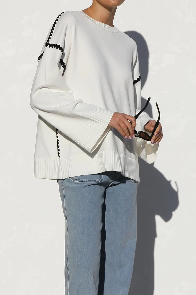 Oversize-Strickpullover für Damen mit Streifen und hohem Kragen – Ottilie