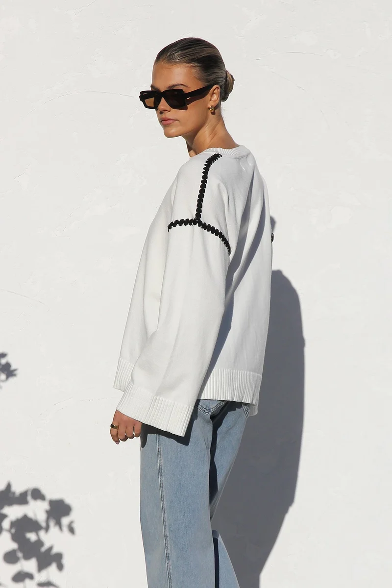 Oversize-Strickpullover für Damen mit Streifen und hohem Kragen – Ottilie