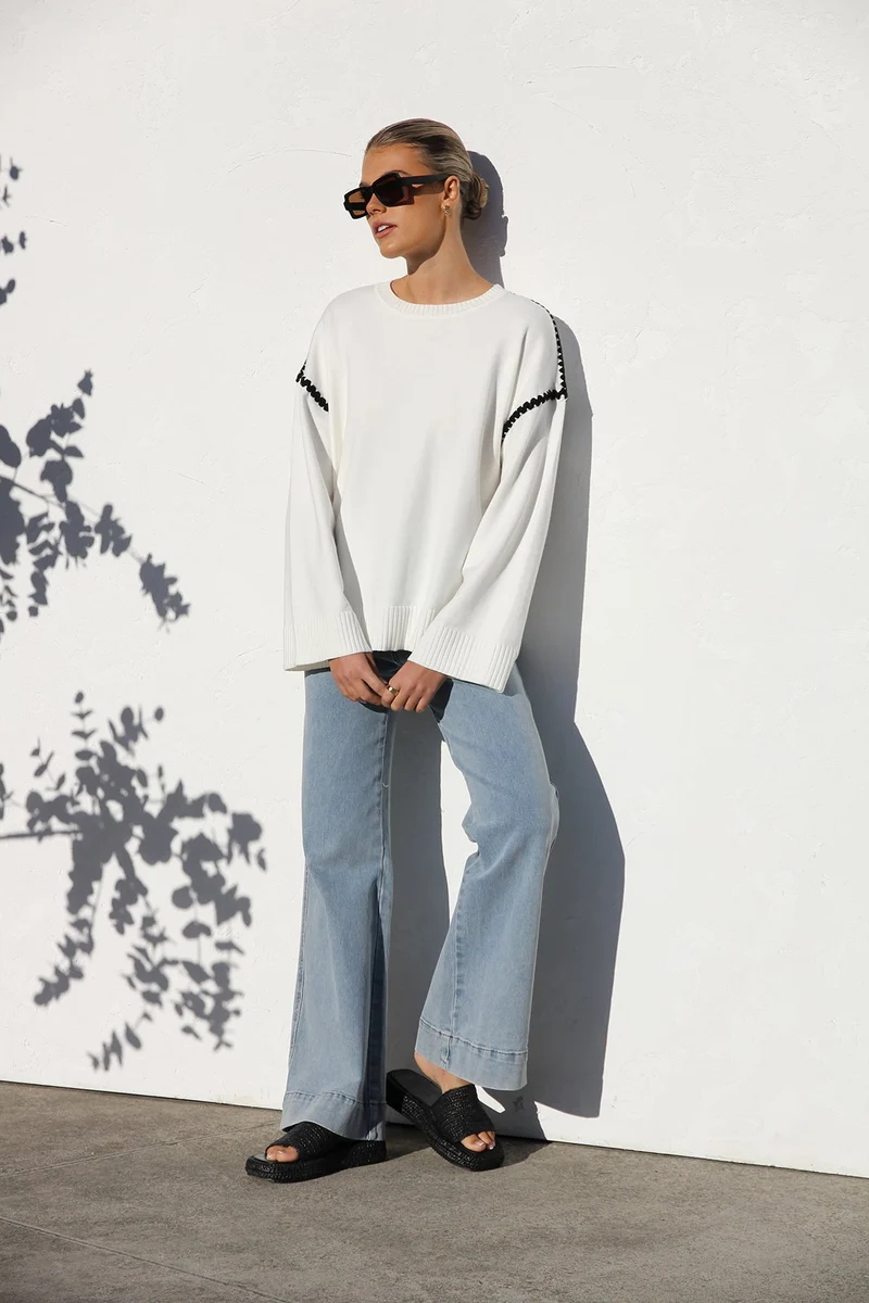 Oversize-Strickpullover für Damen mit Streifen und hohem Kragen – Ottilie