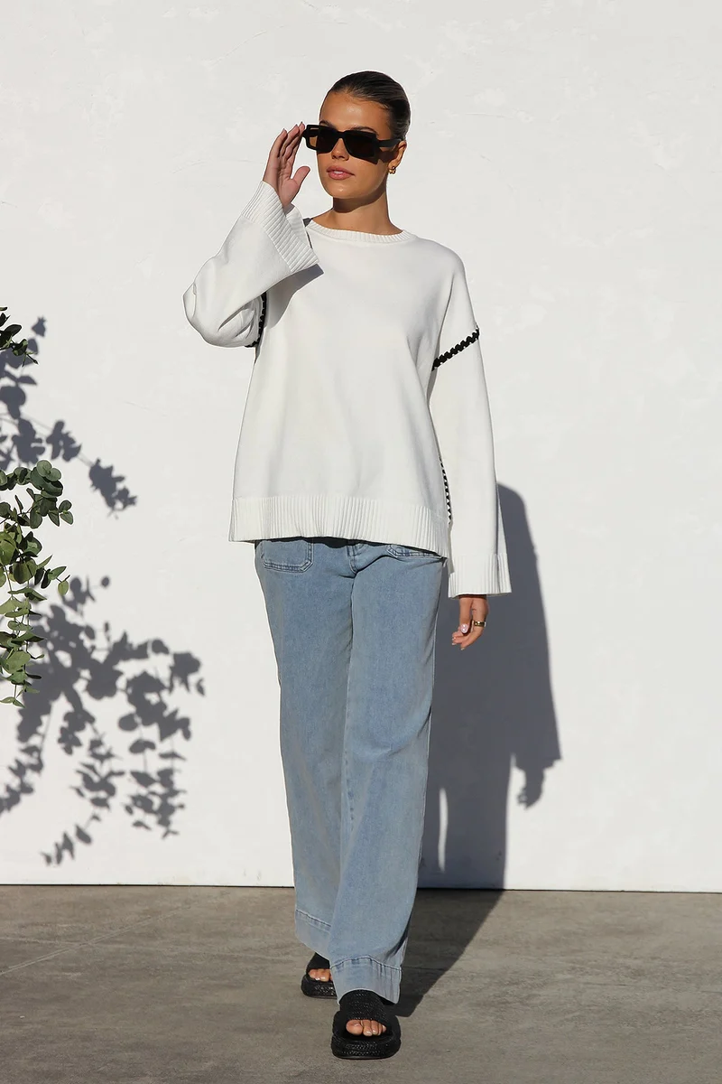 Oversize-Strickpullover für Damen mit Streifen und hohem Kragen – Ottilie