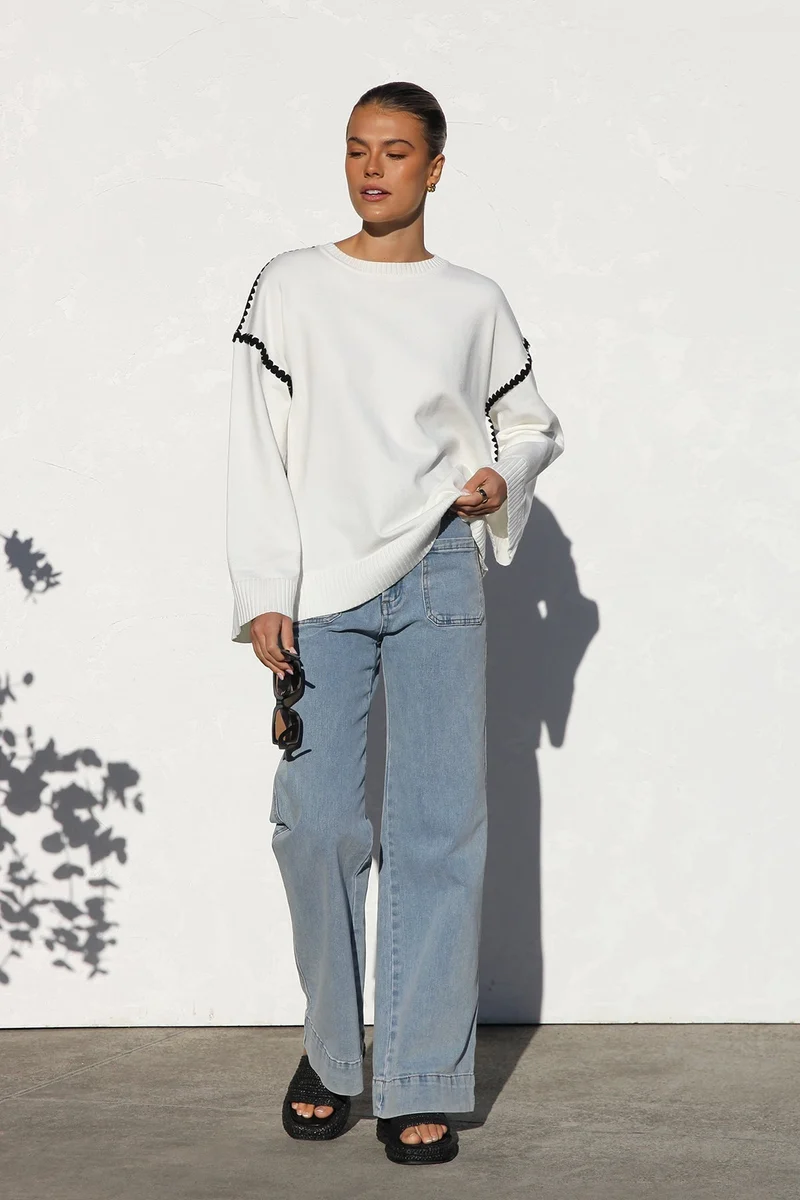 Oversize-Strickpullover für Damen mit Streifen und hohem Kragen – Ottilie