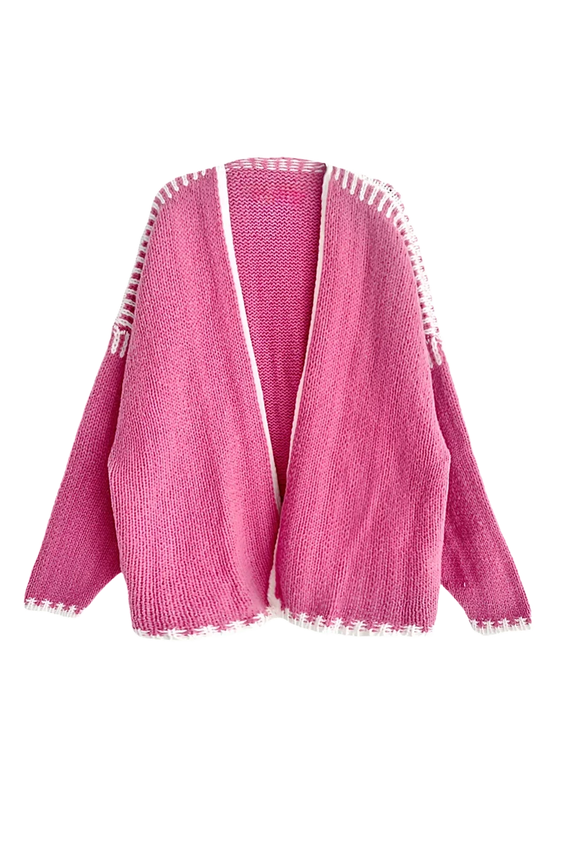 Lockere Damen-Strickjacke mit kontrastierenden Rippenbündchen und langen Ärmeln – Selmara