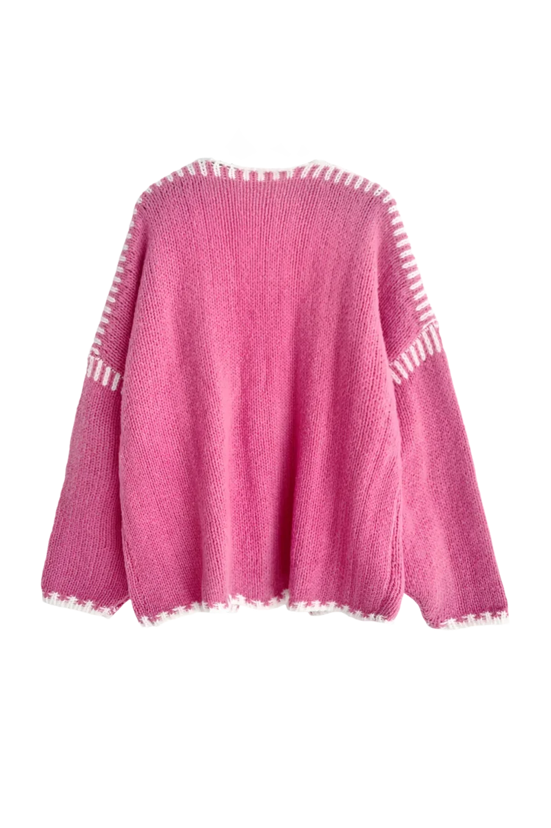 Lockere Damen-Strickjacke mit kontrastierenden Rippenbündchen und langen Ärmeln – Selmara