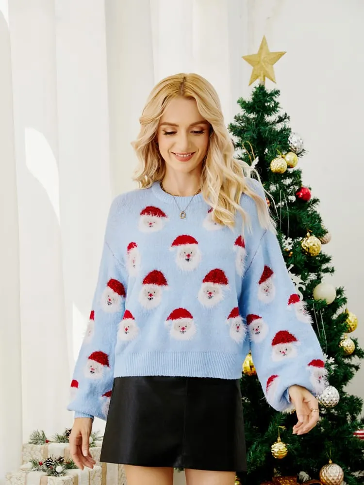 Weihnachtspullover für Damen mit langem Ärmel im Weihnachtsmann-Design – Narela