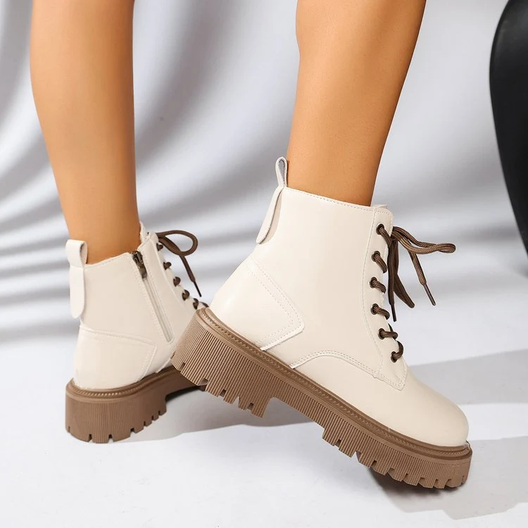 Schnürstiefeletten für Damen mit Track-Sohle und seitlichem Reißverschluss – Kaja