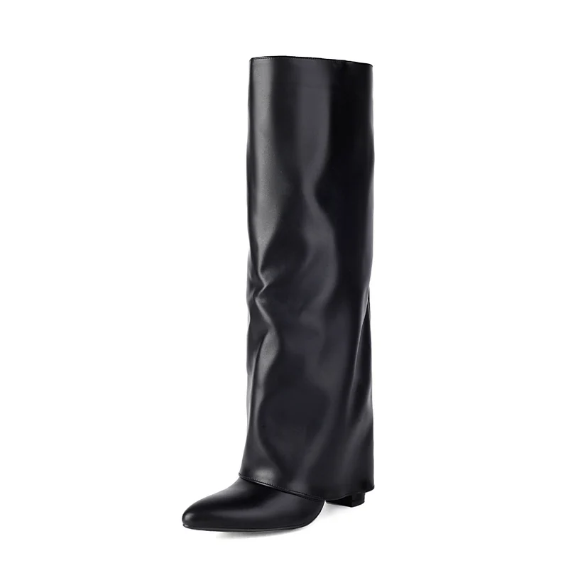 Hohe Damenstiefel mit breitem Schaft und Blockabsatz – Yvette