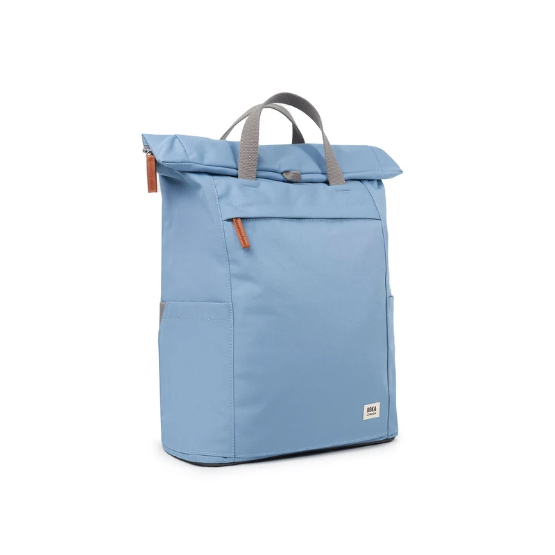 ROKA Finchley Eine große, blaue Retro-Tasche aus recyceltem Canvas