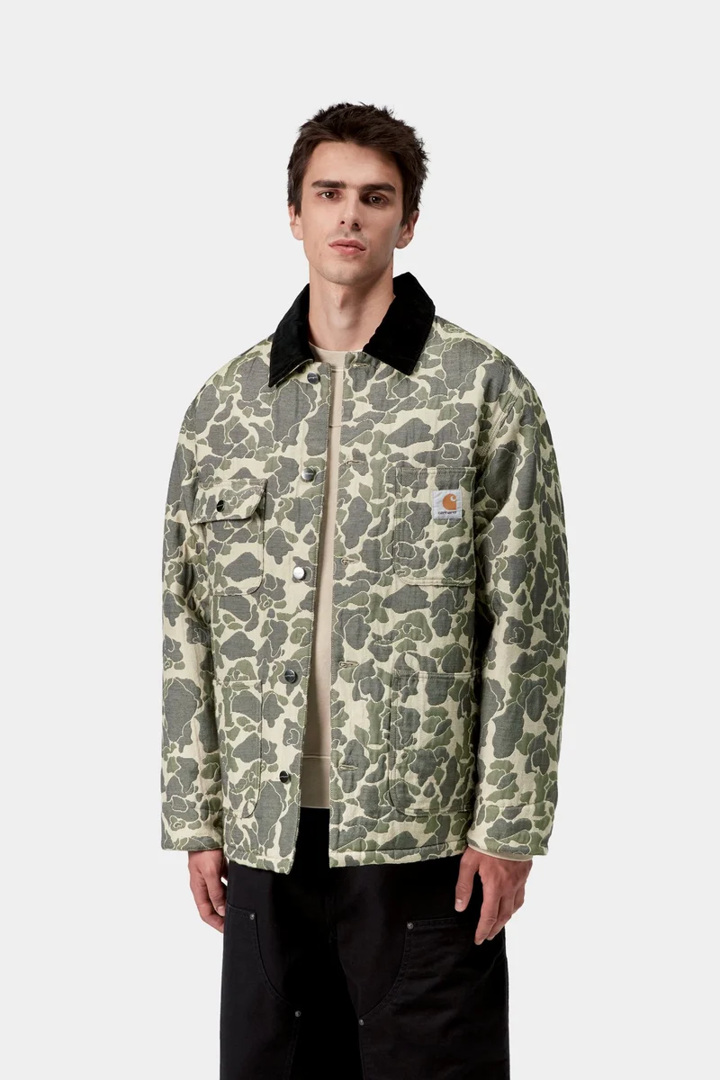 Carhartt WIP Herren-Arbeitsjacke mit Gobelinmuster | Tarnmuster Entengrün