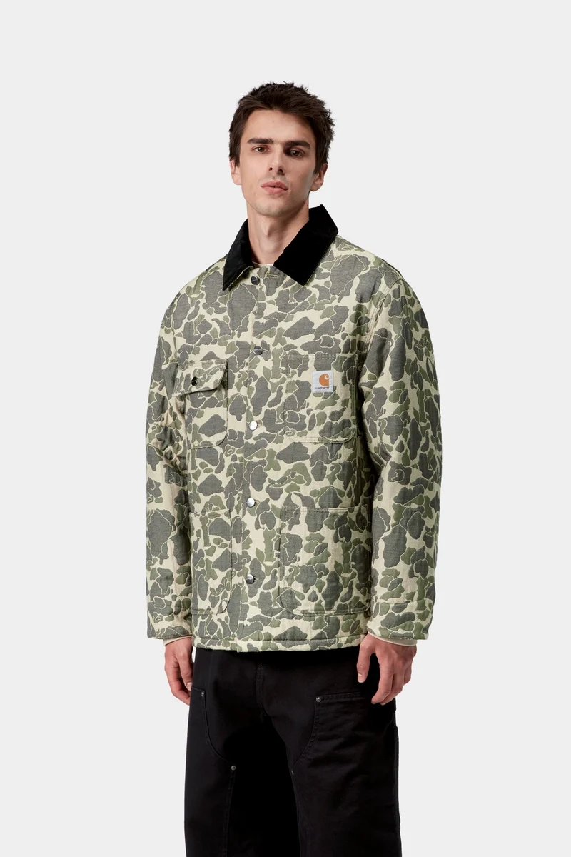 Carhartt WIP Herren-Arbeitsjacke mit Gobelinmuster | Tarnmuster Entengrün