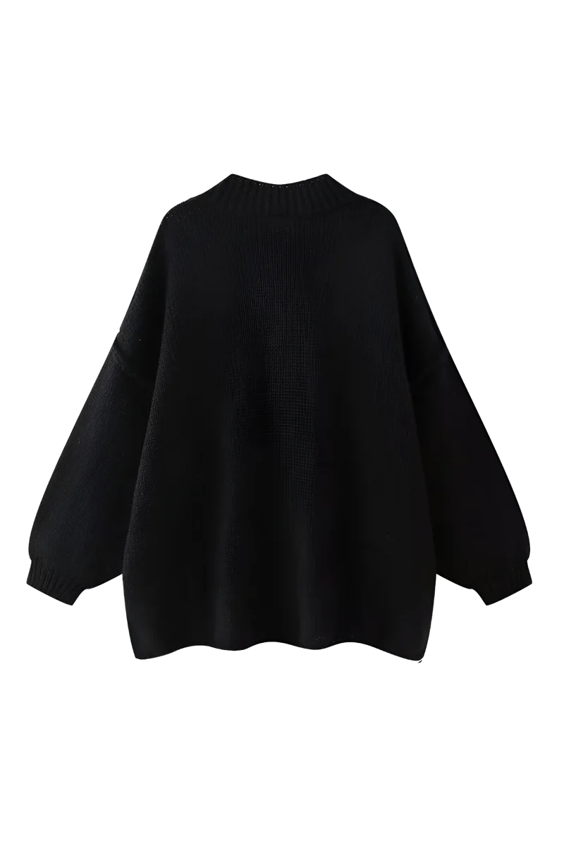 Oversize-Strickjacke mit grobem Strickmuster, Rollkragen und Metallknöpfen – Koranna