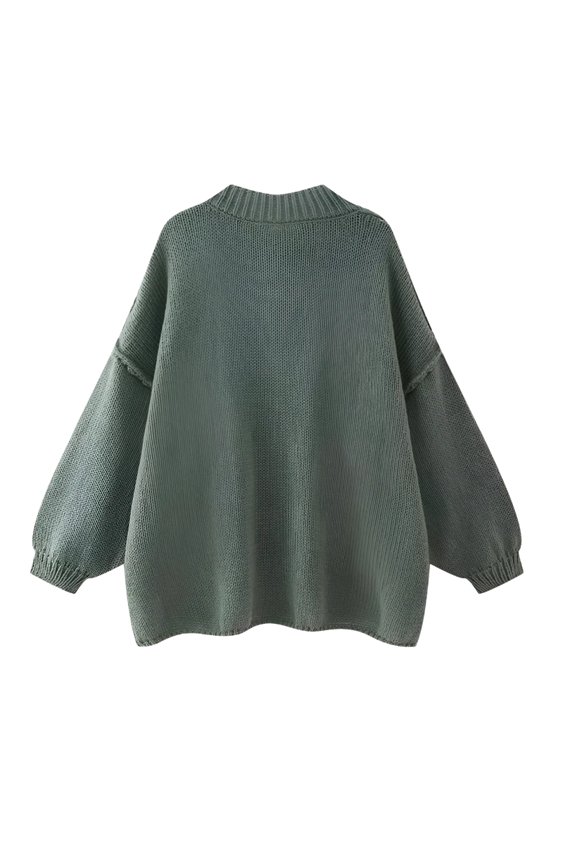 Oversize-Strickjacke mit grobem Strickmuster, Rollkragen und Metallknöpfen – Koranna