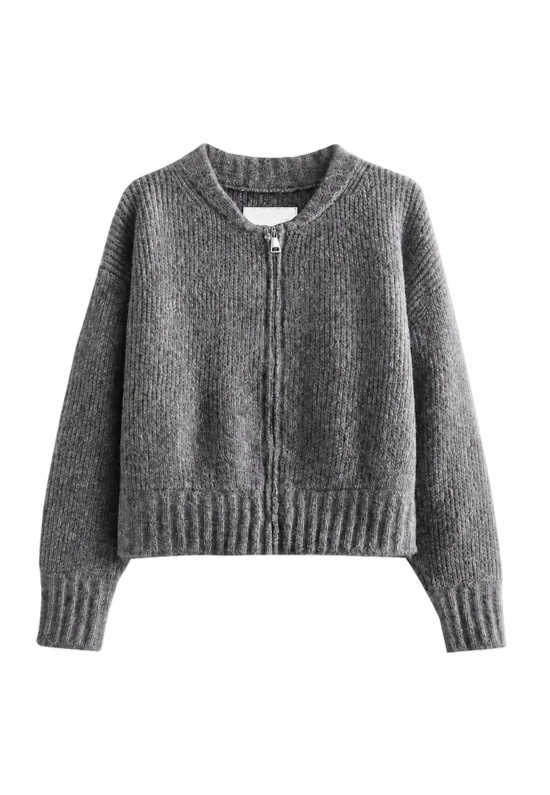 Lockere Strickjacke mit Rippmuster und Reißverschluss vorne – Hanne