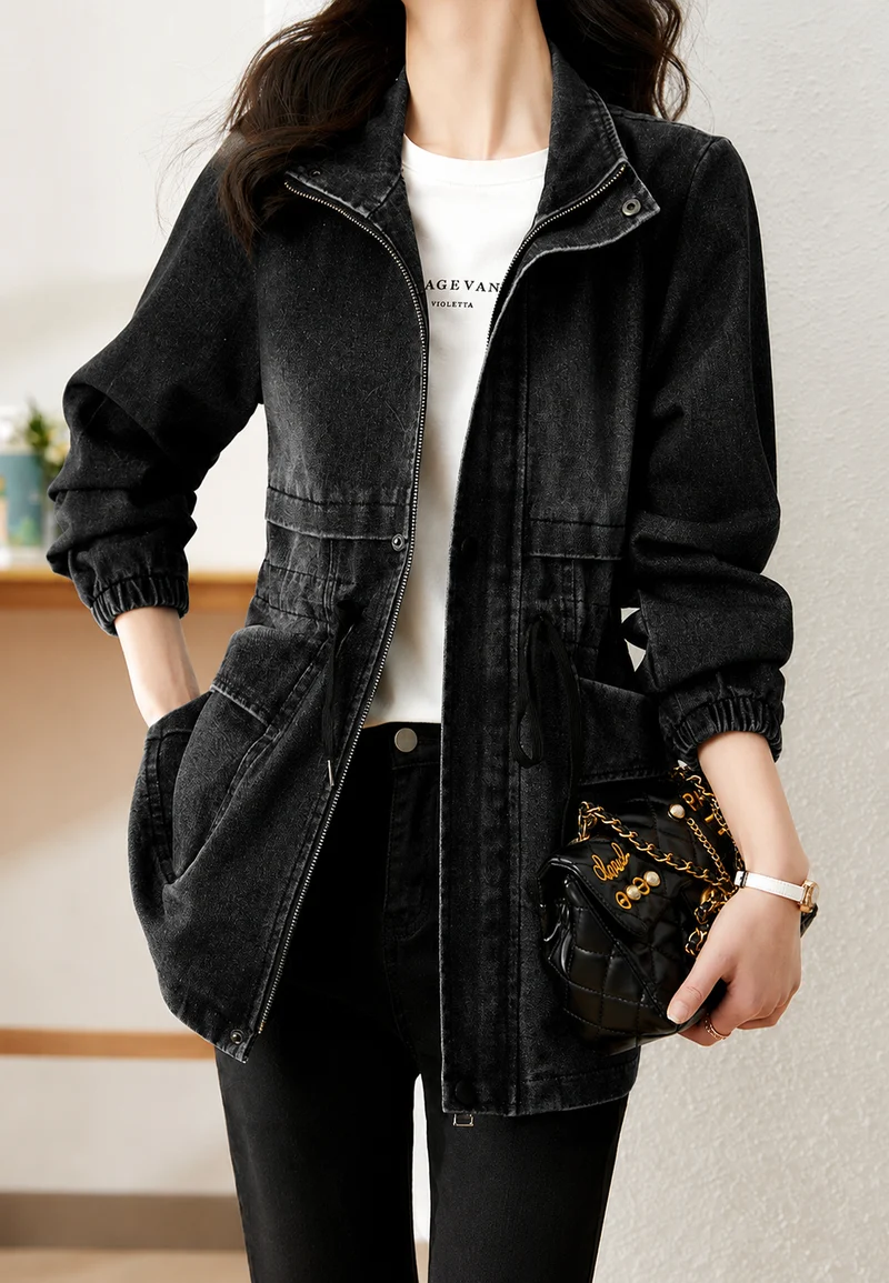 Damen-Jeansparka mit verstellbarer Taille und Vordertaschen – Svea