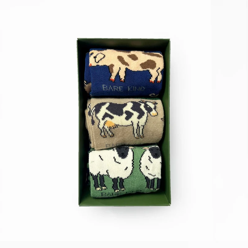Bare Kind Geschenkbox mit Bambussocken mit Bauernhoftiermotiven | 3er-Pack