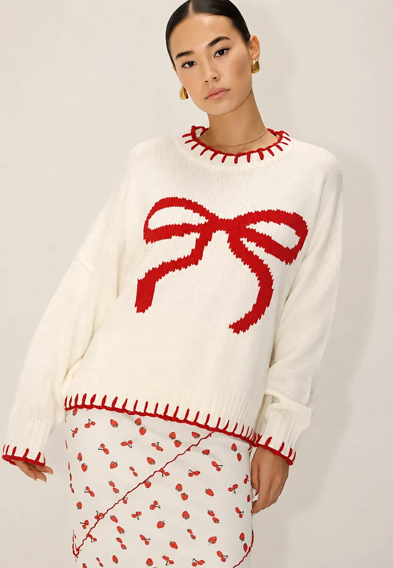 Oversize-Pullover aus Jacquard-Strick mit Schleife – Conny