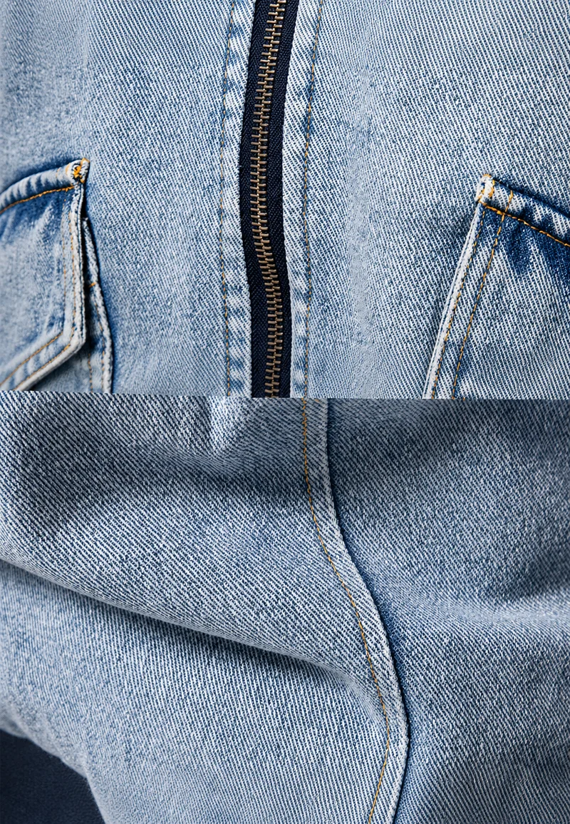 Bomberjacke aus Jeansstoff mit Lammfellfutter und Reißverschluss – Tobias