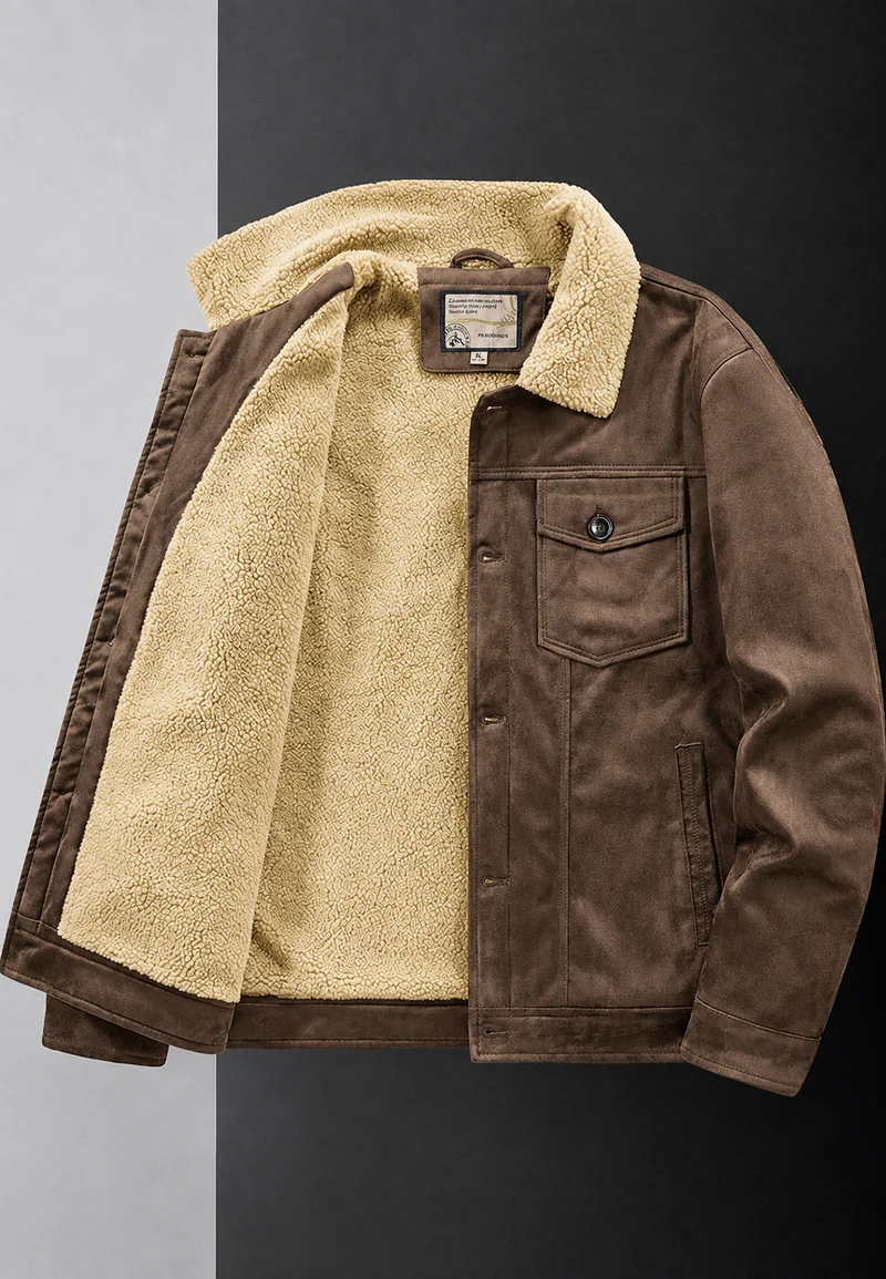 Herrenjacke in Wildlederoptik mit Futter in Lammfelloptik – Bruno