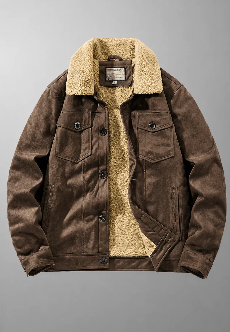 Herrenjacke in Wildlederoptik mit Futter in Lammfelloptik – Bruno