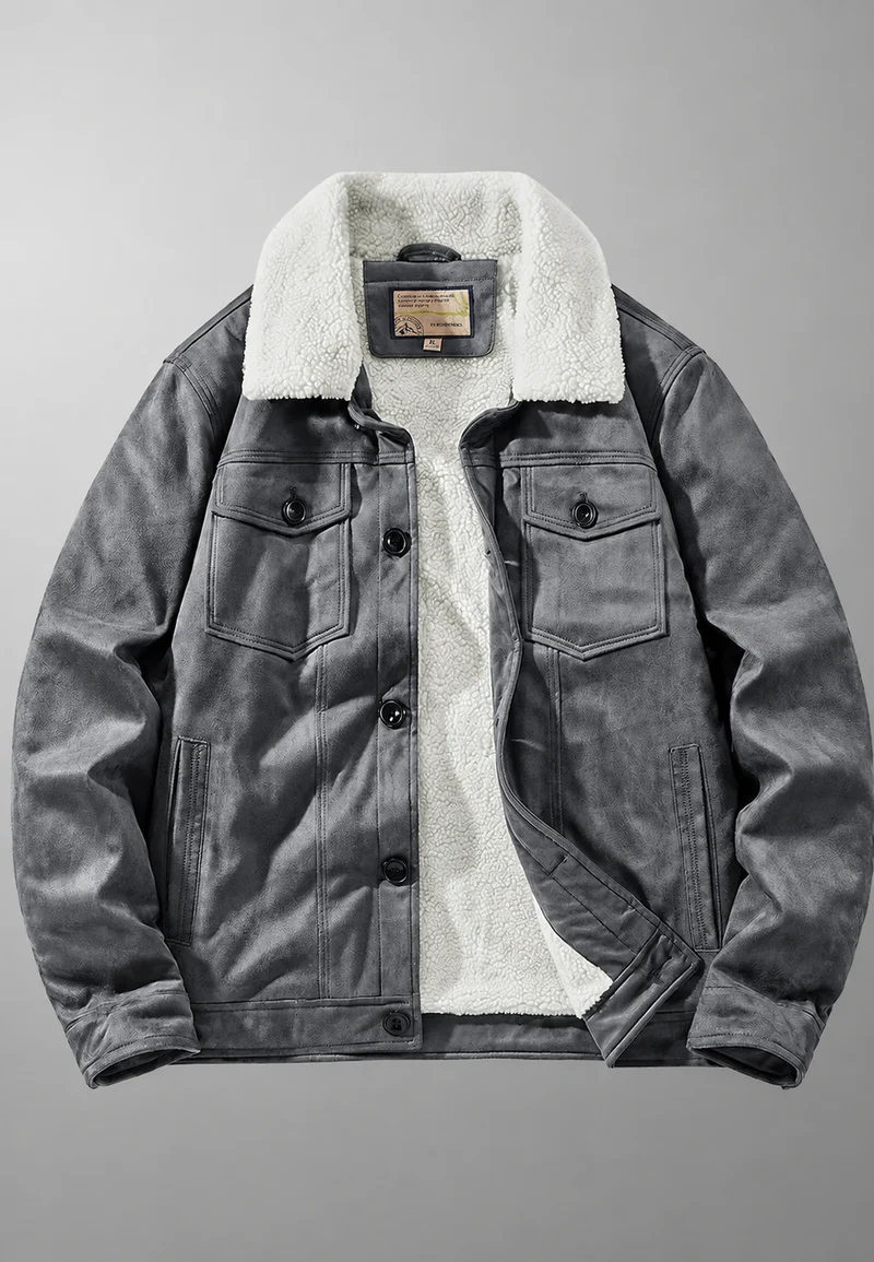Herrenjacke in Wildlederoptik mit Futter in Lammfelloptik – Bruno