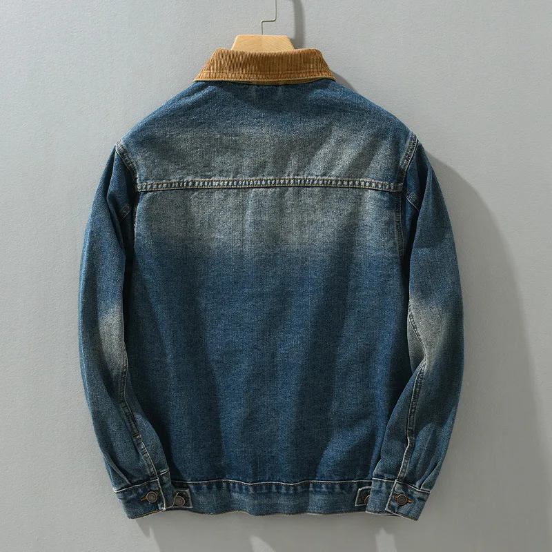 Herren-Jeansjacke mit Cordkragen im Washed-Look – Dario