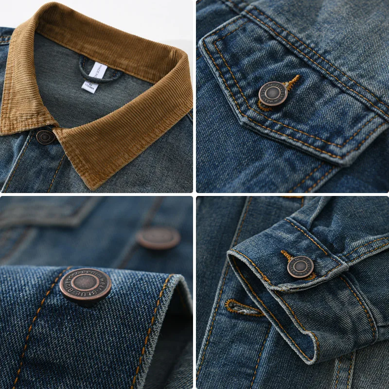 Herren-Jeansjacke mit Cordkragen im Washed-Look – Dario