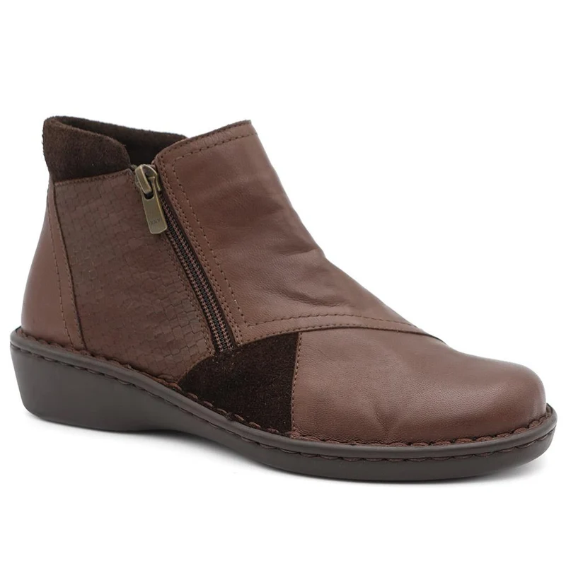 Smart Zip Up Leather Ankle Boots - AS44001 / 330 158 - Brown