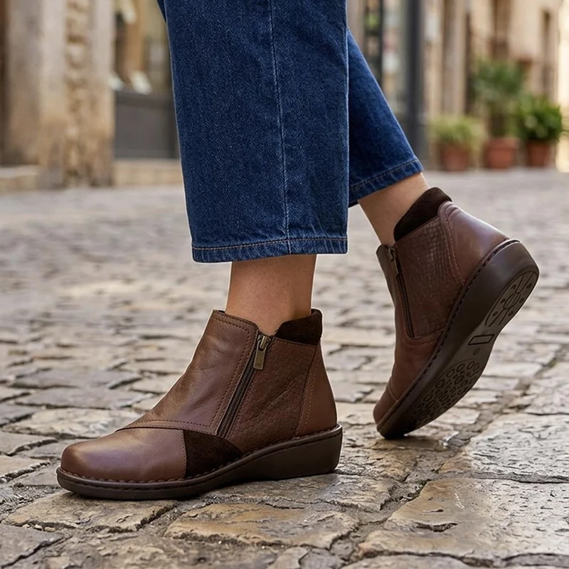 Smart Zip Up Leather Ankle Boots - AS44001 / 330 158 - Brown