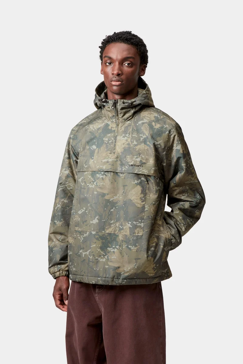 Carhartt WIP Herren-Windbreaker-Pulloverjacke | Camouflage-Grün
