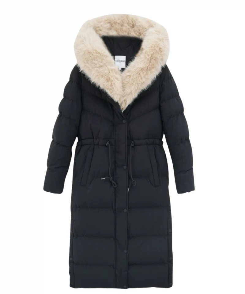 Damen Wintermantel | Lange Steppjacke | Warm Gefüttert | Kapuze mit Imitationsfell