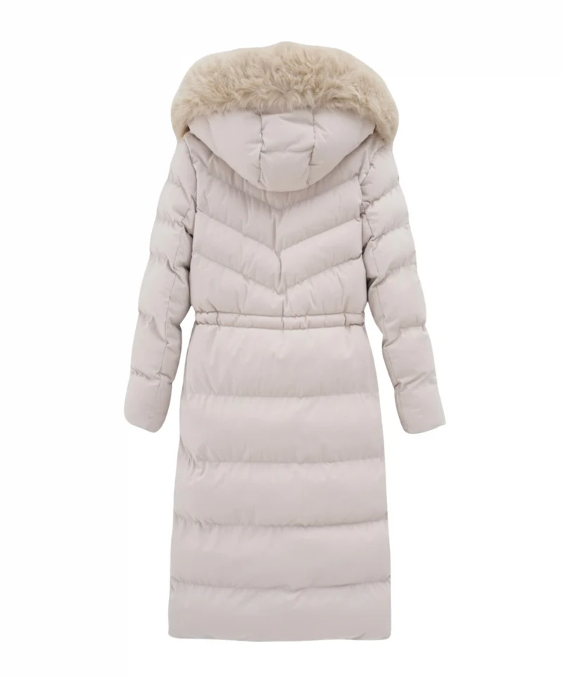 Damen Wintermantel | Lange Steppjacke | Warm Gefüttert | Kapuze mit Imitationsfell