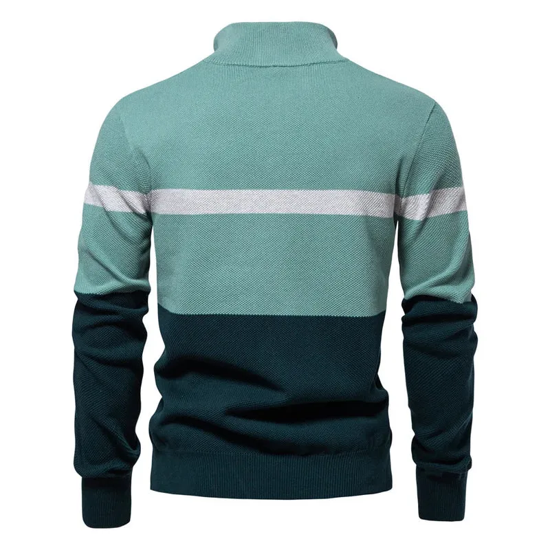 Strickpullover mit halbem Reißverschluss und Streifen – Aurel