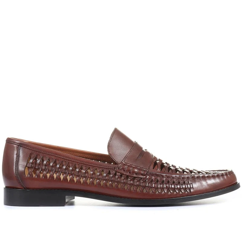 Riverside Woven Leather Loafers - RIVERSIDE / 319 873 - Cognac