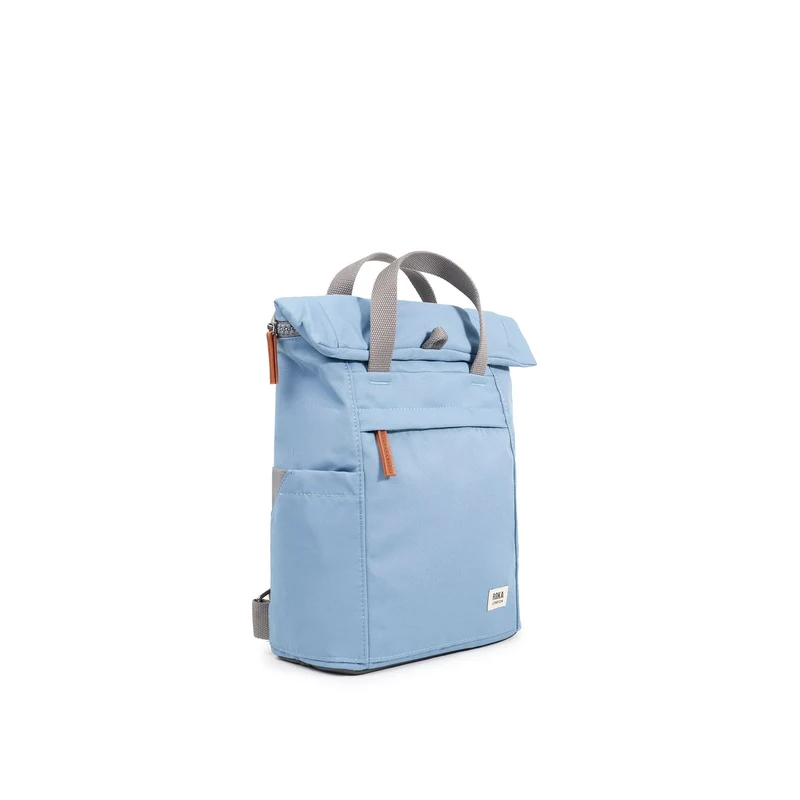 ROKA Finchley Eine kleine, blaue Retro-Tasche aus recyceltem Canvas