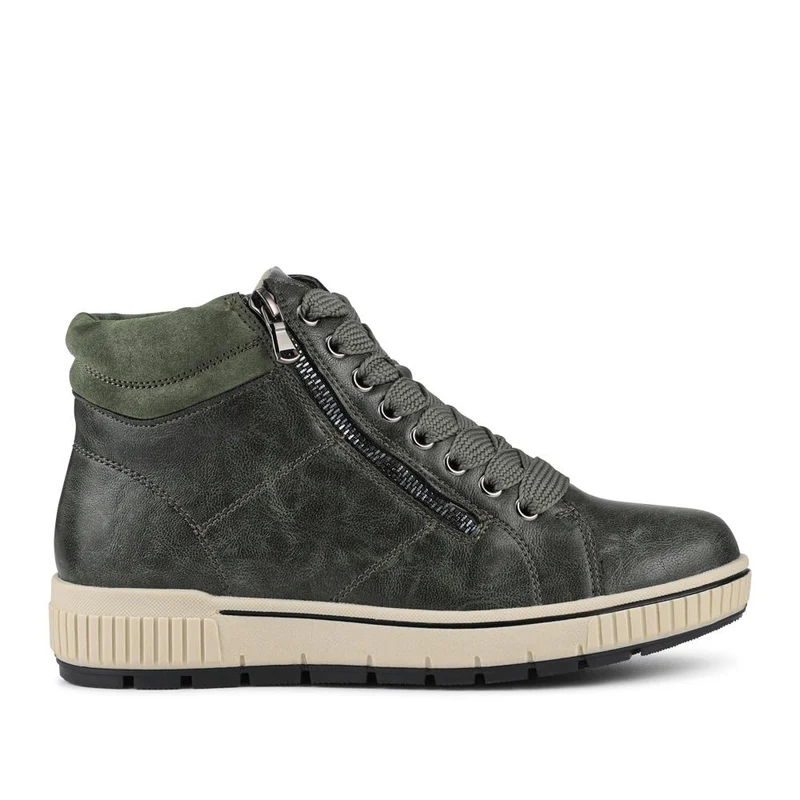 Lace Up Boots With Side Zip - SIN42000 / 328 220 - Khaki