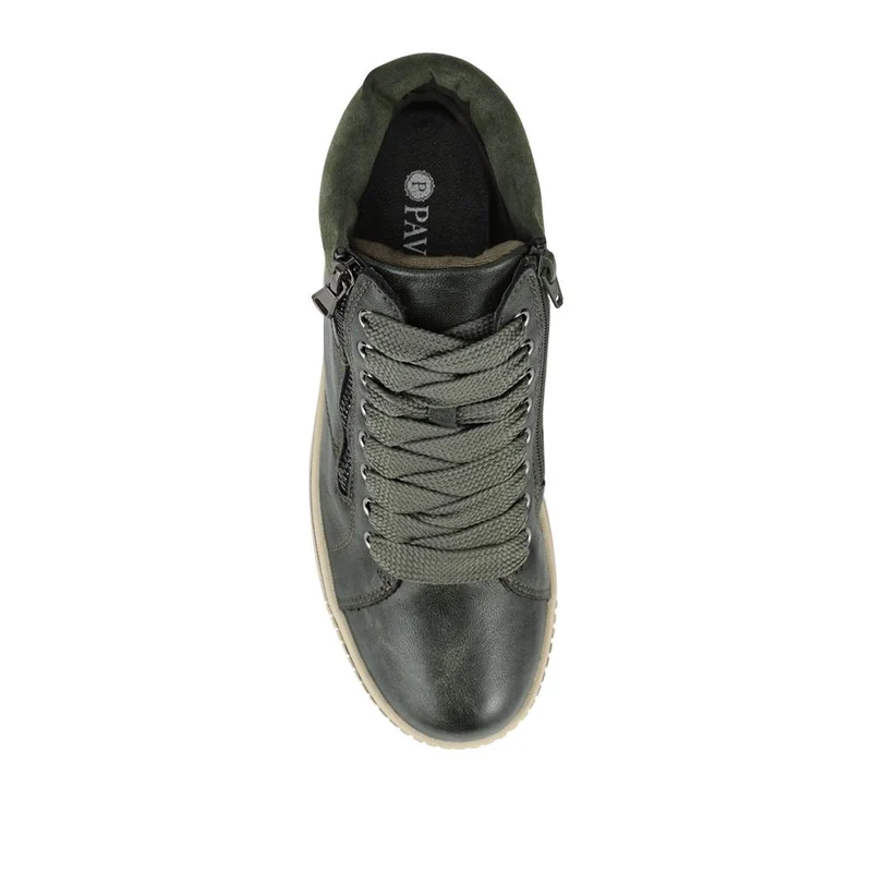 Lace Up Boots With Side Zip - SIN42000 / 328 220 - Khaki