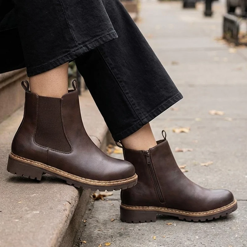 Wide Fit Slip On Boots With Side Zip - WK42004 / 328 123 - Brown