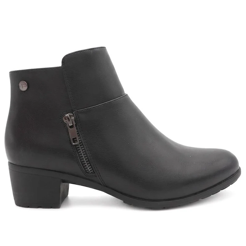 Wide Fit Zip Fasten Block Heel Ankle Boots - WK44000 / 329 623 - Black