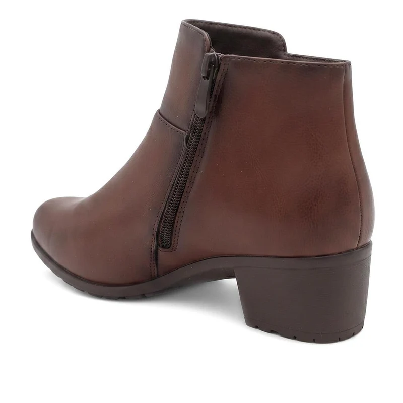 Wide Fit Zip Fasten Block Heel Ankle Boots - WK44000 / 329 623 - Brown